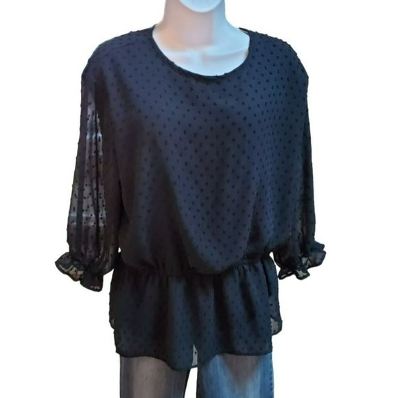 Shannon Ford New York Black Women's Swiss Dot Elastic Waist Three Quarter Sleeve - Picture 1 of 3